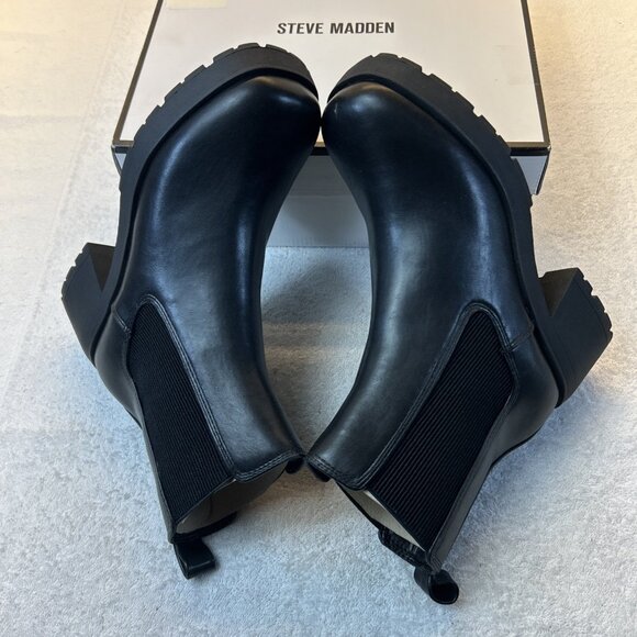 Steve Madden Ankle Boot Lug Sole Chunky Heel Brontey Chelsea BLK Women Sz 9 NEW - Picture 3 of 9